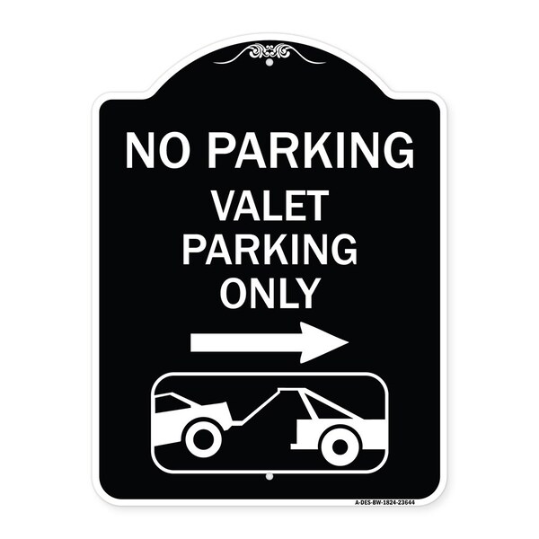 Signmission No Parking Valet Parking Only Heavy-Gauge Aluminum Architectural Sign, 24" x 18", BW-1824-23644 A-DES-BW-1824-23644 - main